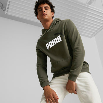 Felpa con cappuccio verde da uomo con logo sul petto Puma Essentials+ 2 Big Logo, Abbigliamento Sport, SKU a721000105, Immagine 0